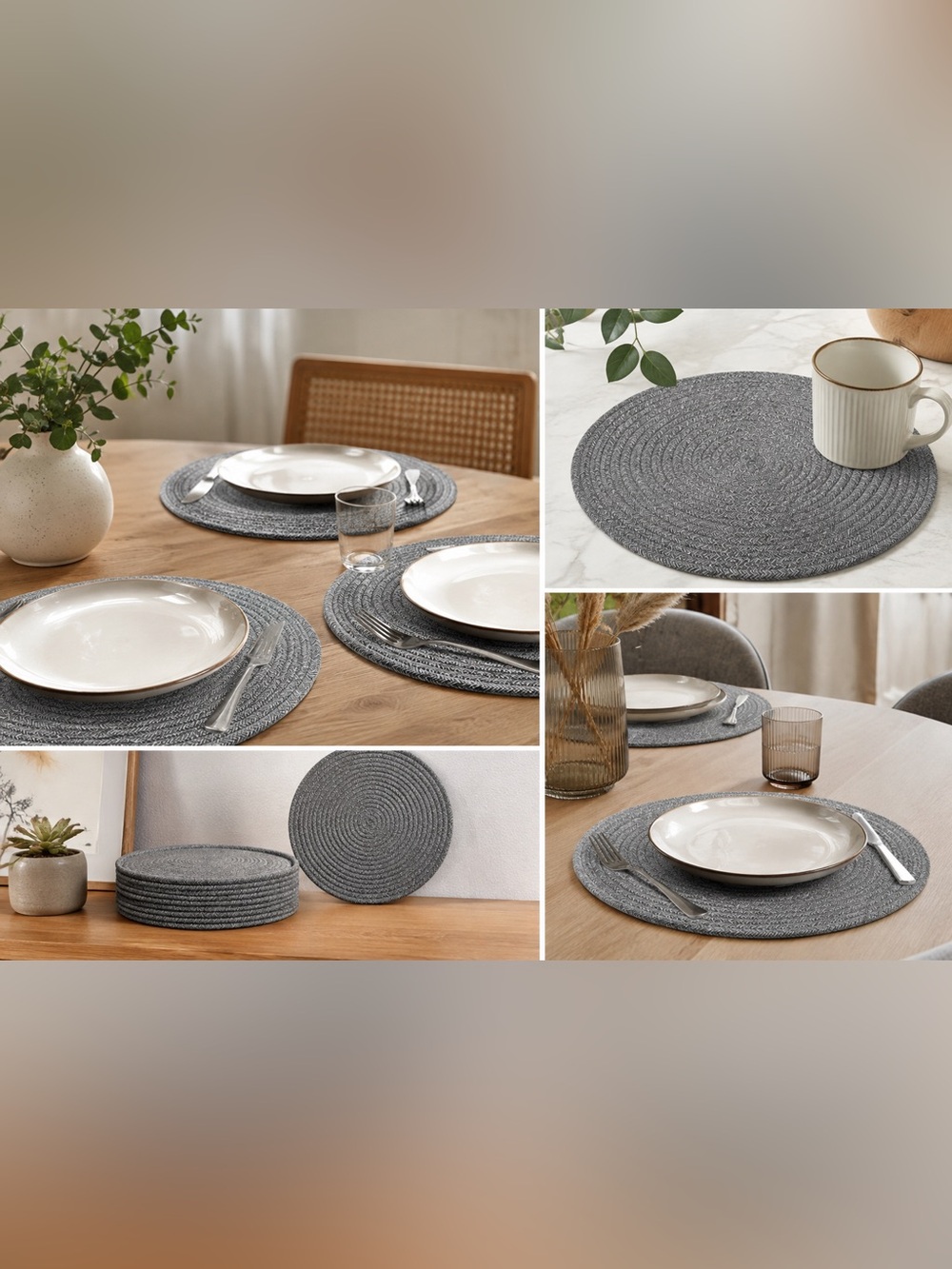 Gray Round Braided Placemats - Set of 4